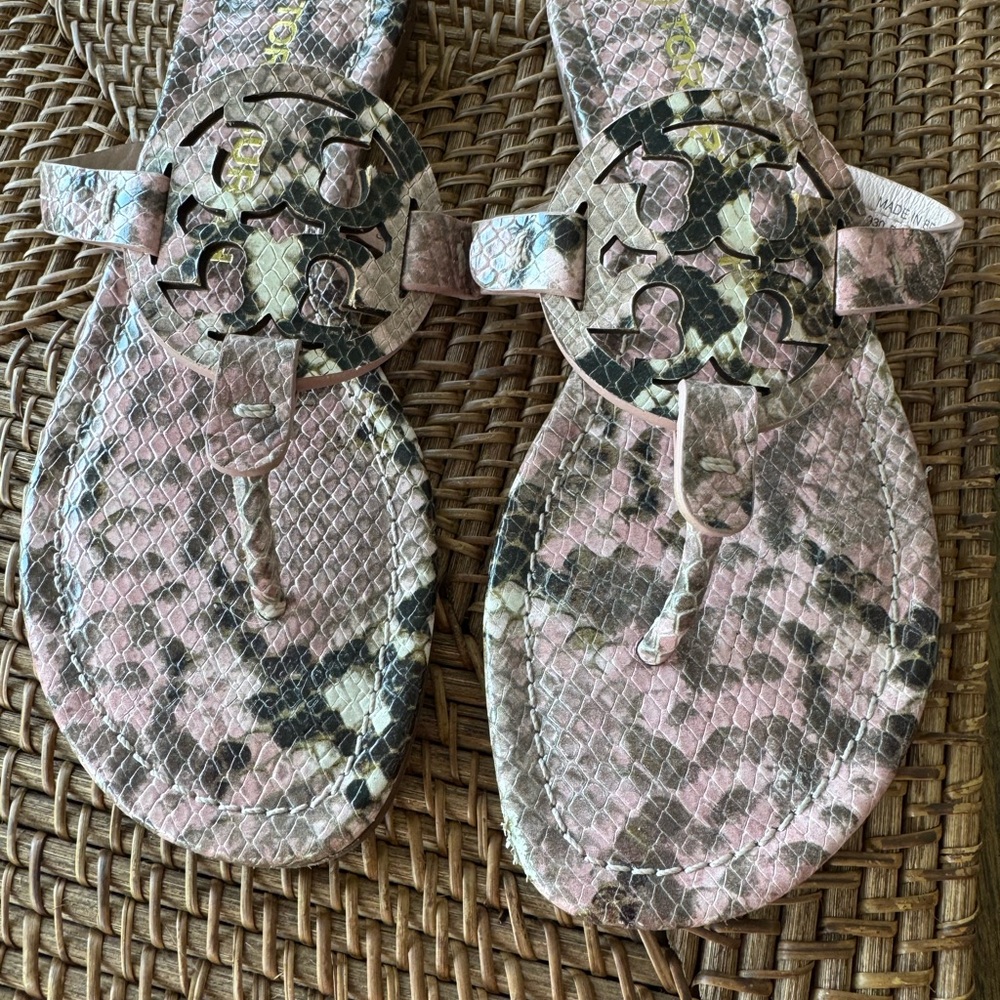 Tory Burch Pink and Snakeskin Patterned Sandals